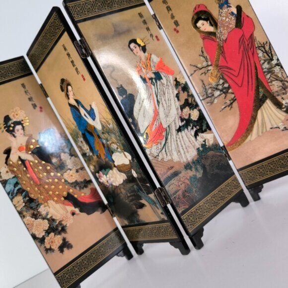Chinese Painting Exquisite Lacquer Screen Featuring the Four Beauties Decor - Picture 5 of 13